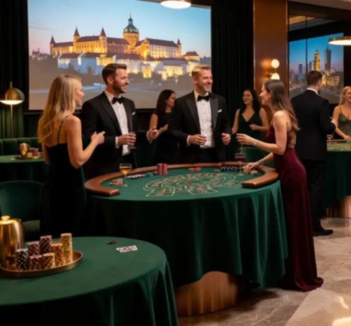 Eleganckie wydarzenie kasynowe ASMED AGNIESZKA SĘP z graczami pr zy stole