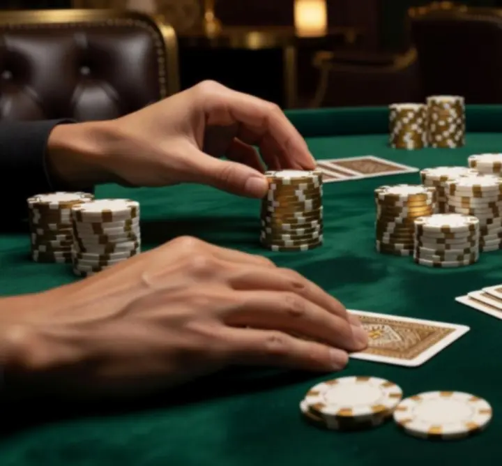 Elegancki stół pokerowy z żetonami premium i kartami